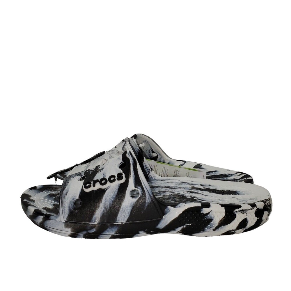 Crocs Adult Unisex Black White Marbled Slide Sandels M8/W10